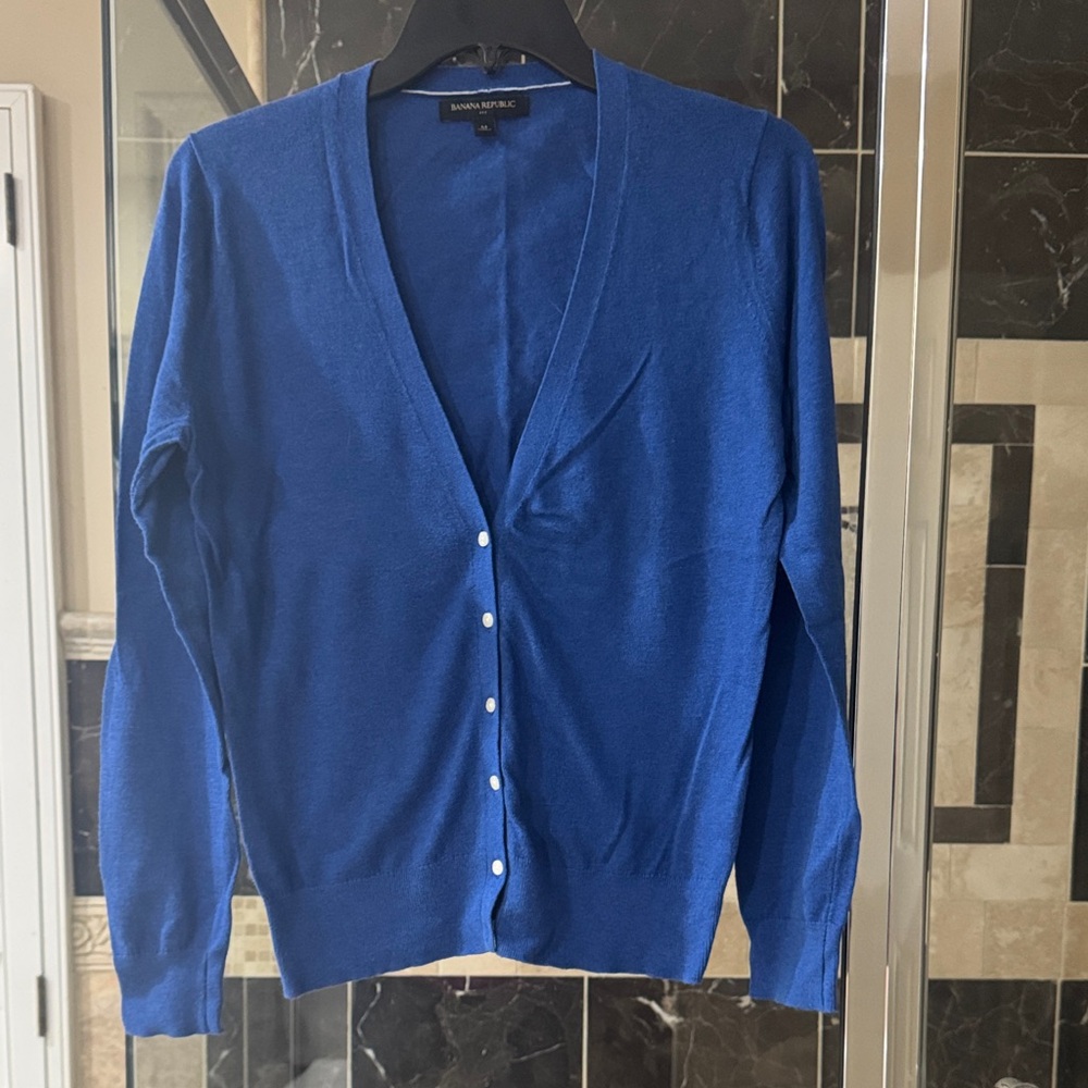 Banana Republic Royal Blue V-Neck Button Cardigan